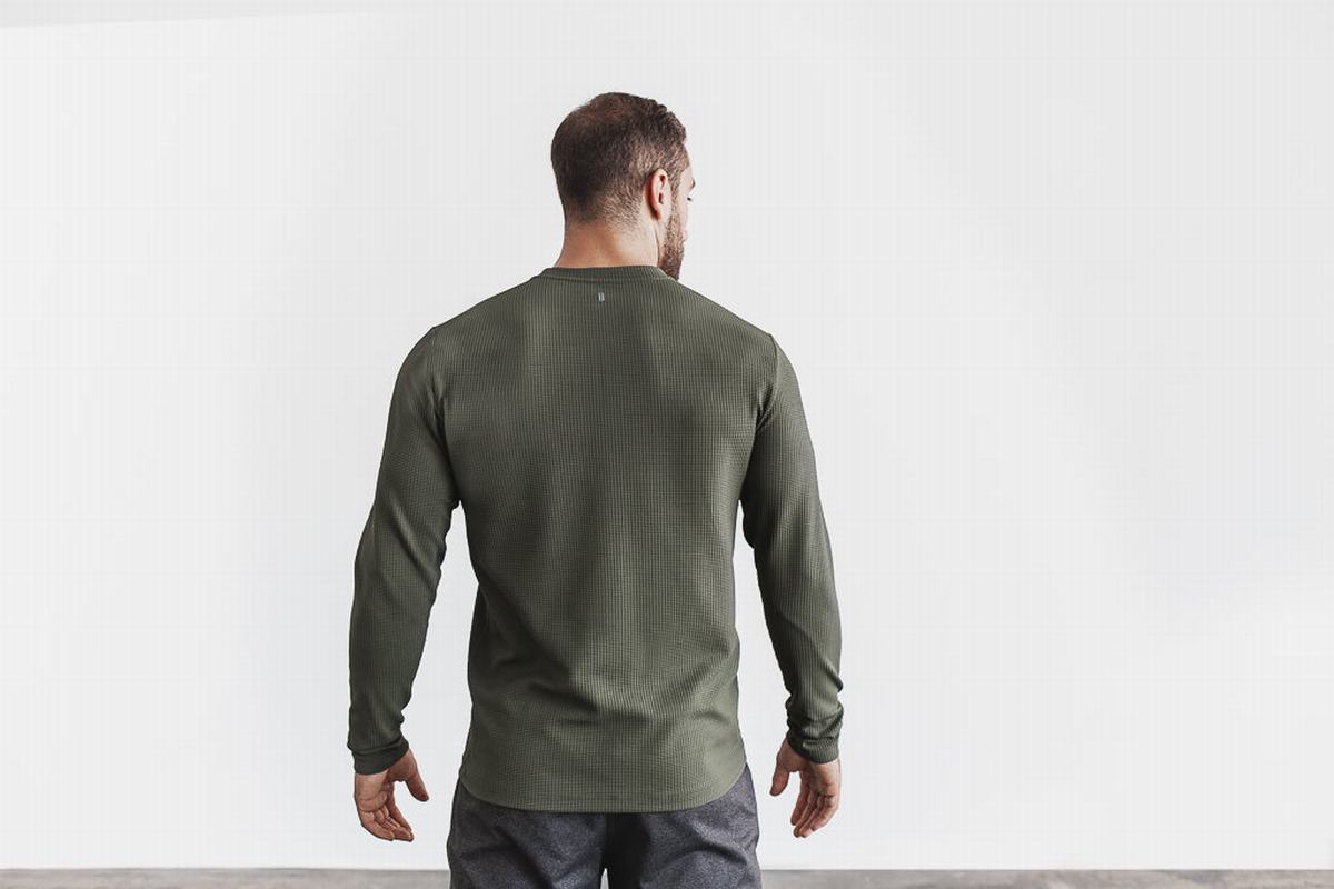 Nobull Waffle Men's Long Sleeves Green | Australia (YX0421)